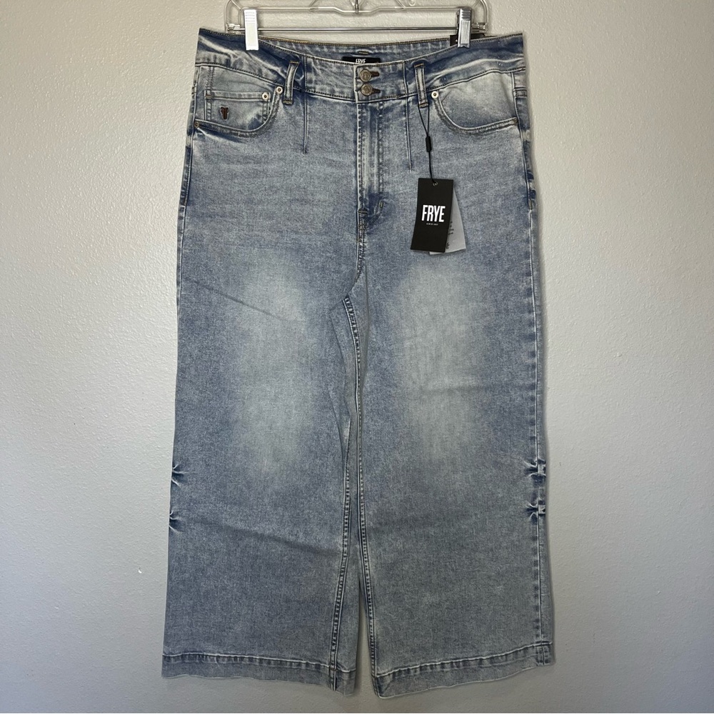 Frye Carly Crop Wide Leg Denim Jeans Women 30 Light wash Blue Highrise NWT - Picture 1 of 12